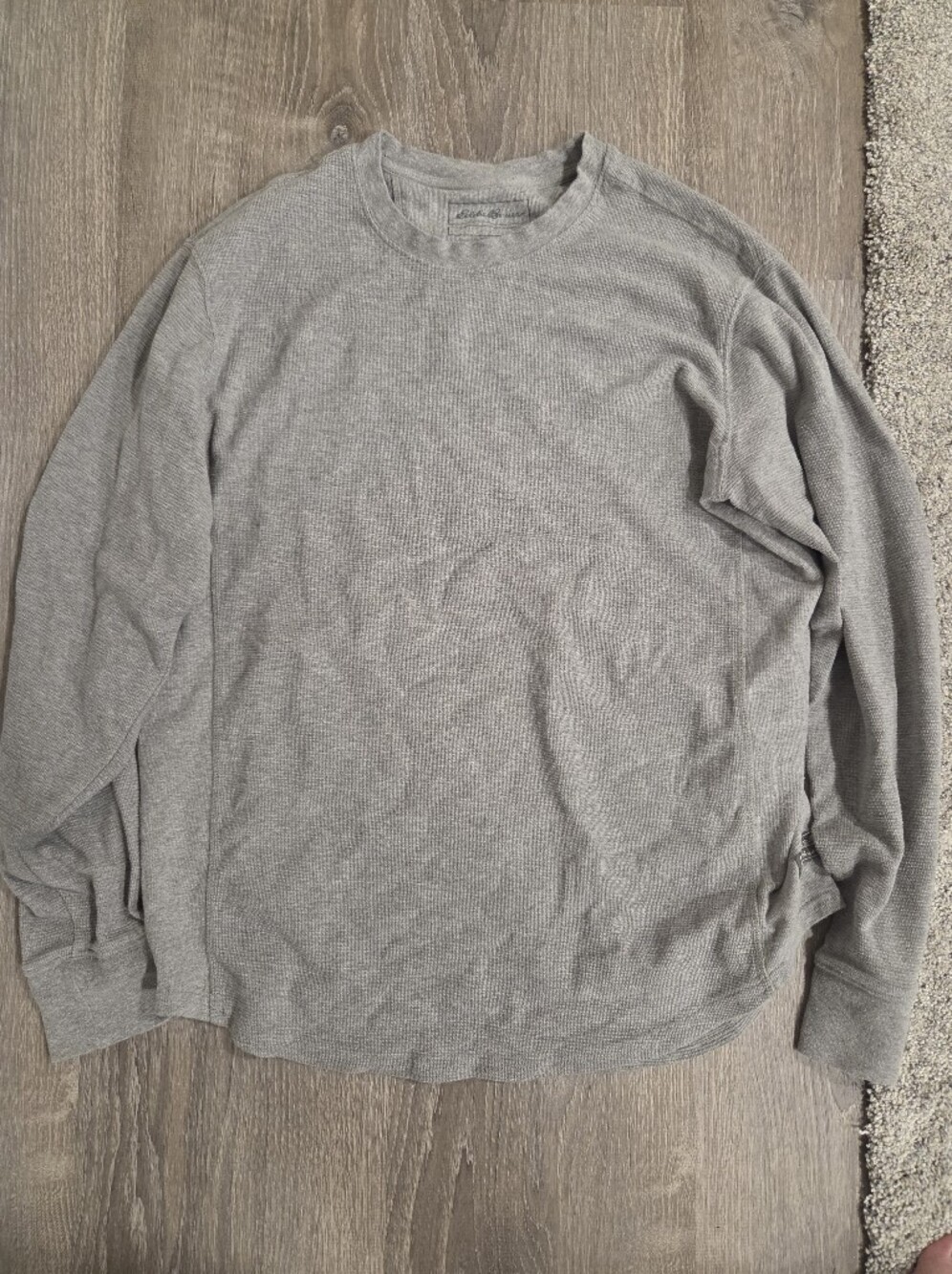 Eddie Bauer Men's Light Gray Thermal Waffle Long Sleeve Crew